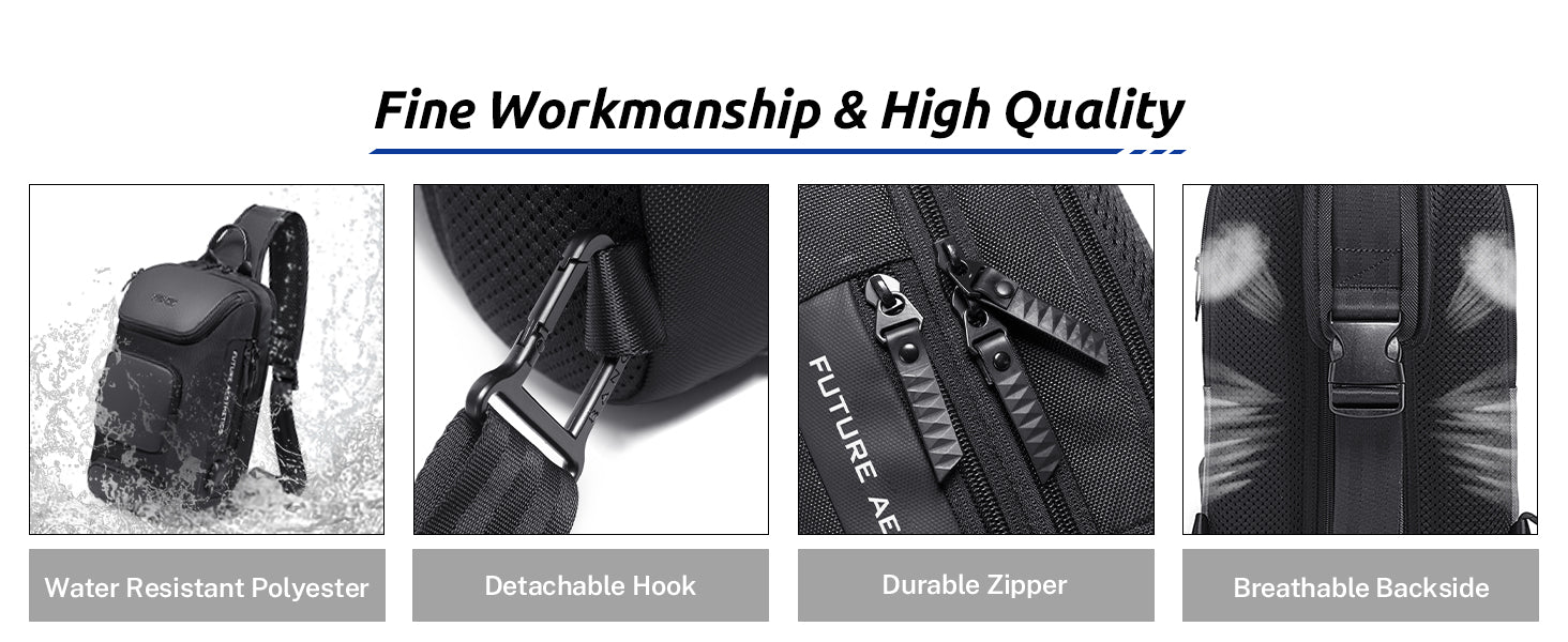 VARLIVOO Men's Waterproof USB Charging Sling Chest Bag for Tech & Travel