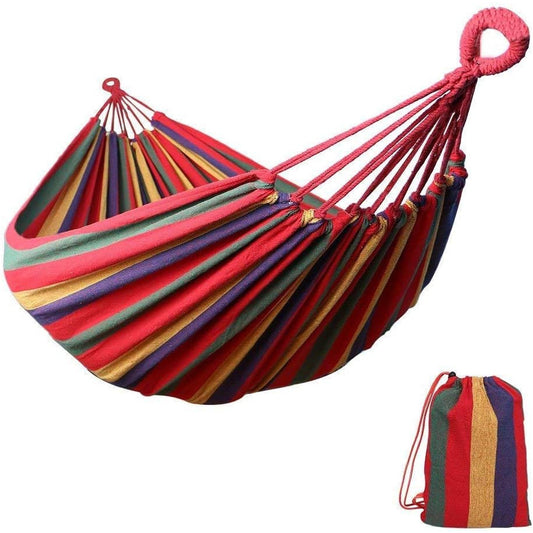 Red Canvas Outdoor Double Hammock – Portable 2‑Person Swing