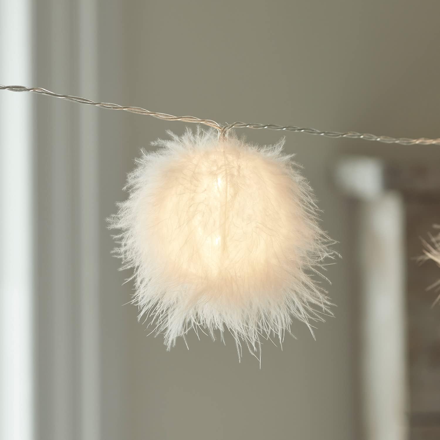 Lights4fun 10 LED Fairy Lights Fluffy Balls Timer Battery Operated Indoor Christmas