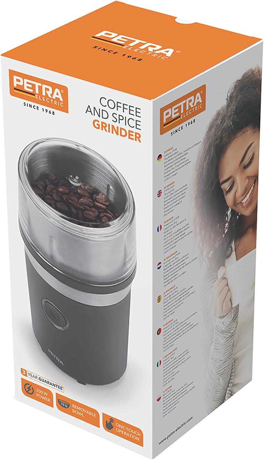 Petra 210W Coffee & Spice Grinder, 70g Capacity, Stainless Blade