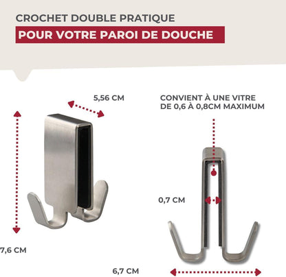 Fackelmann Silver Double Hook for Glass Shower Walls – 11.4x3.8 cm