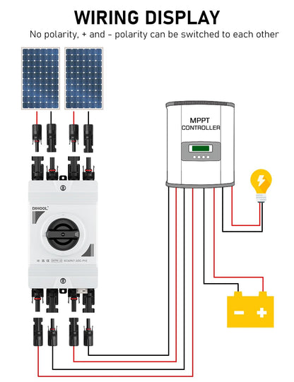 DIHOOL Solar Disconnect Switch IP66 Waterproof 30 Amp 2 Strings 2 in 2 Out 600V