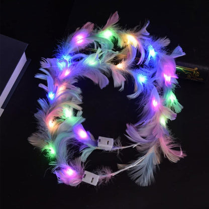 LED Feather Crown Headband with 6 Colorful Light-Up Feathers