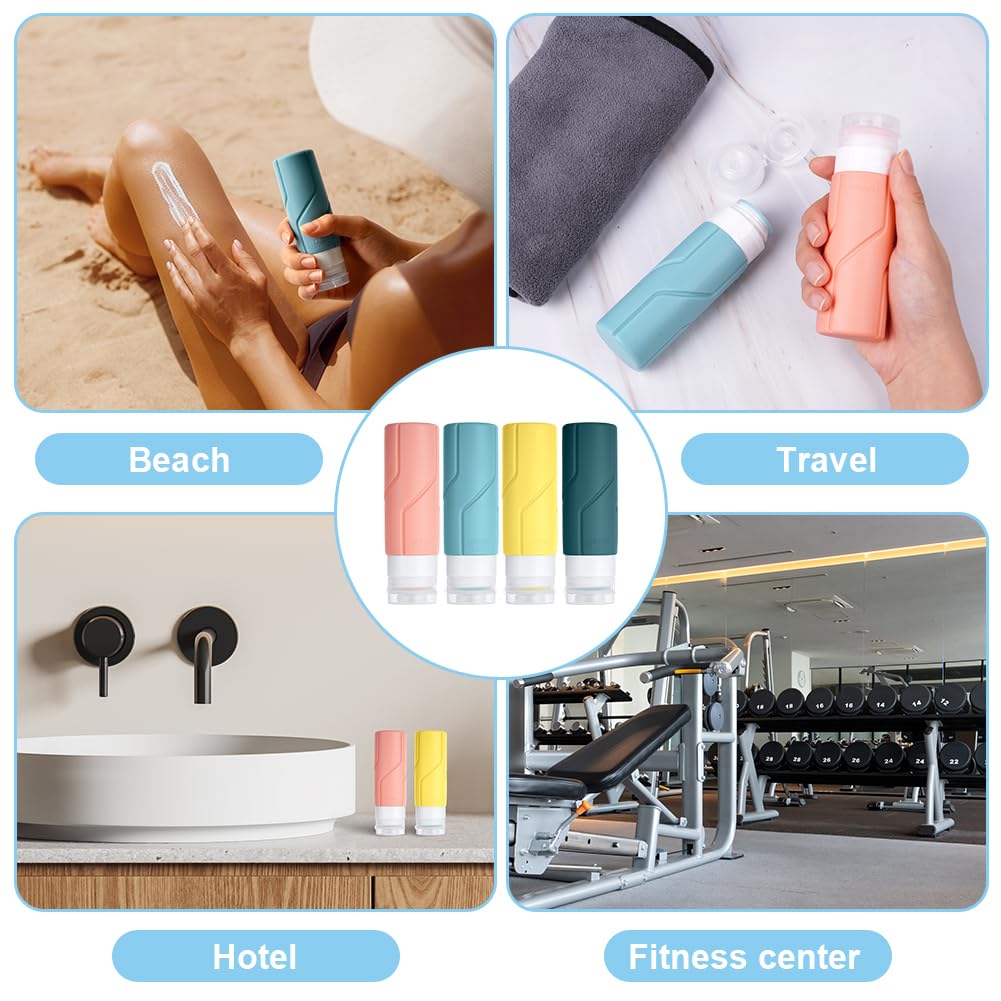 OSDUE Silicone Travel Bottles 4-Pack 100ml Leak-Proof Refillable