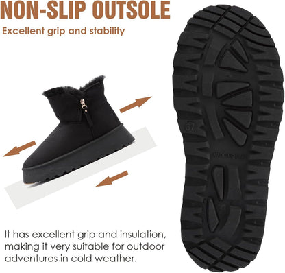 Women's Suede Mini Platform Boots – Cozy Fur‑Lined Snow Slippers
