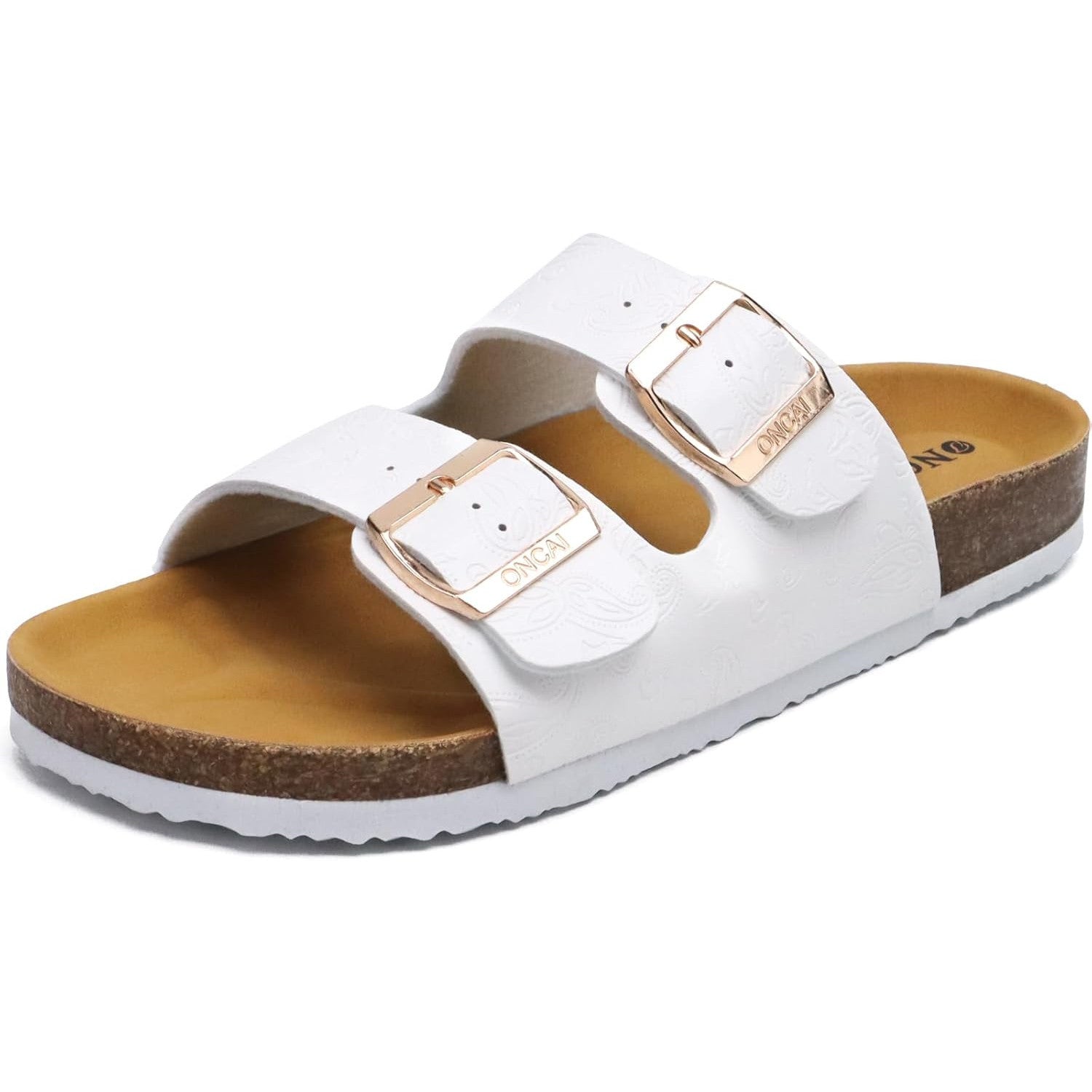 ONCAI Women's Arch Support Flat Slide Sandals with Adjustable Buckle, Non-Slip Sole