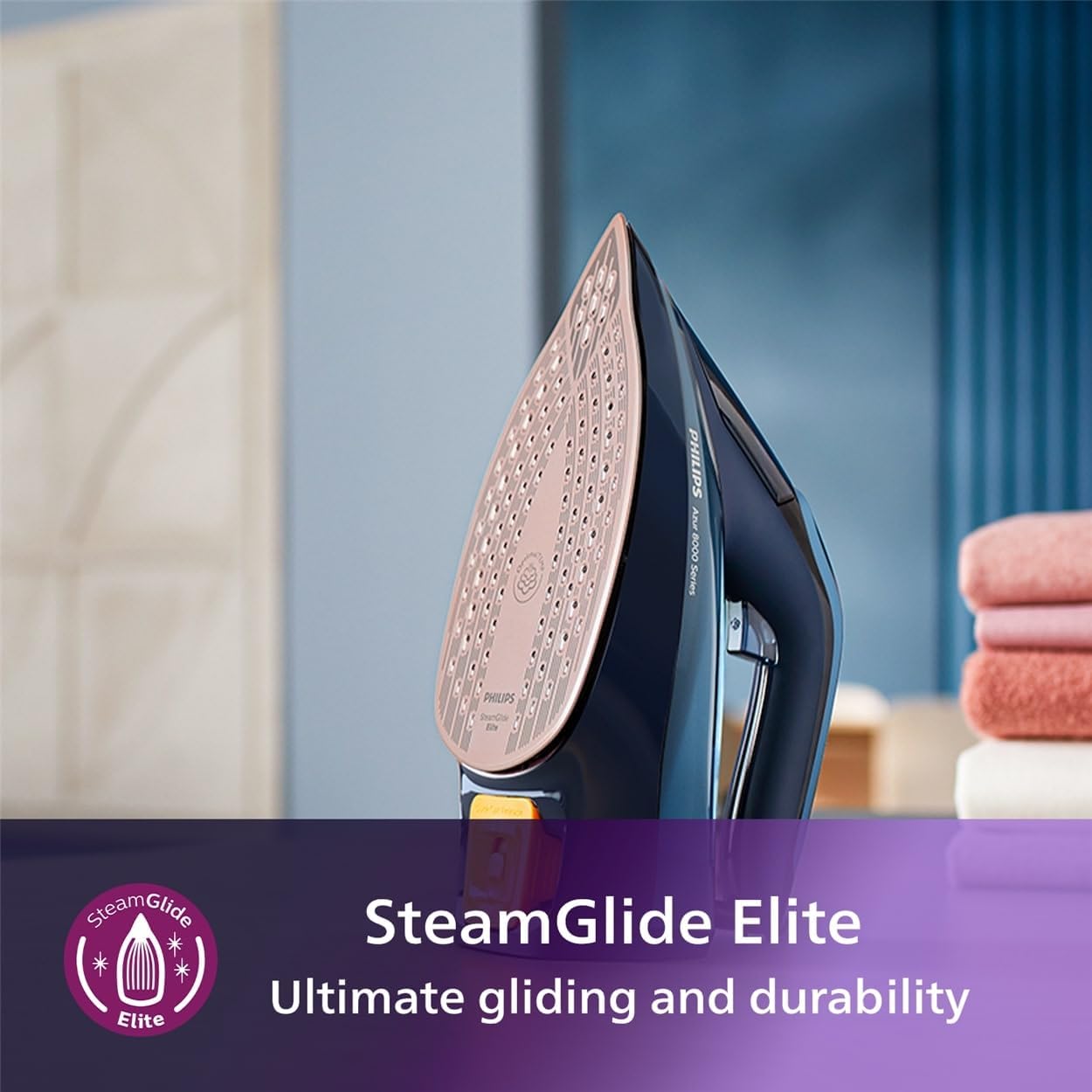 Philips Azur 8000 Series Steam Iron: 3000W, OptimalTEMP, SteamGlide Elite, Light Blue
