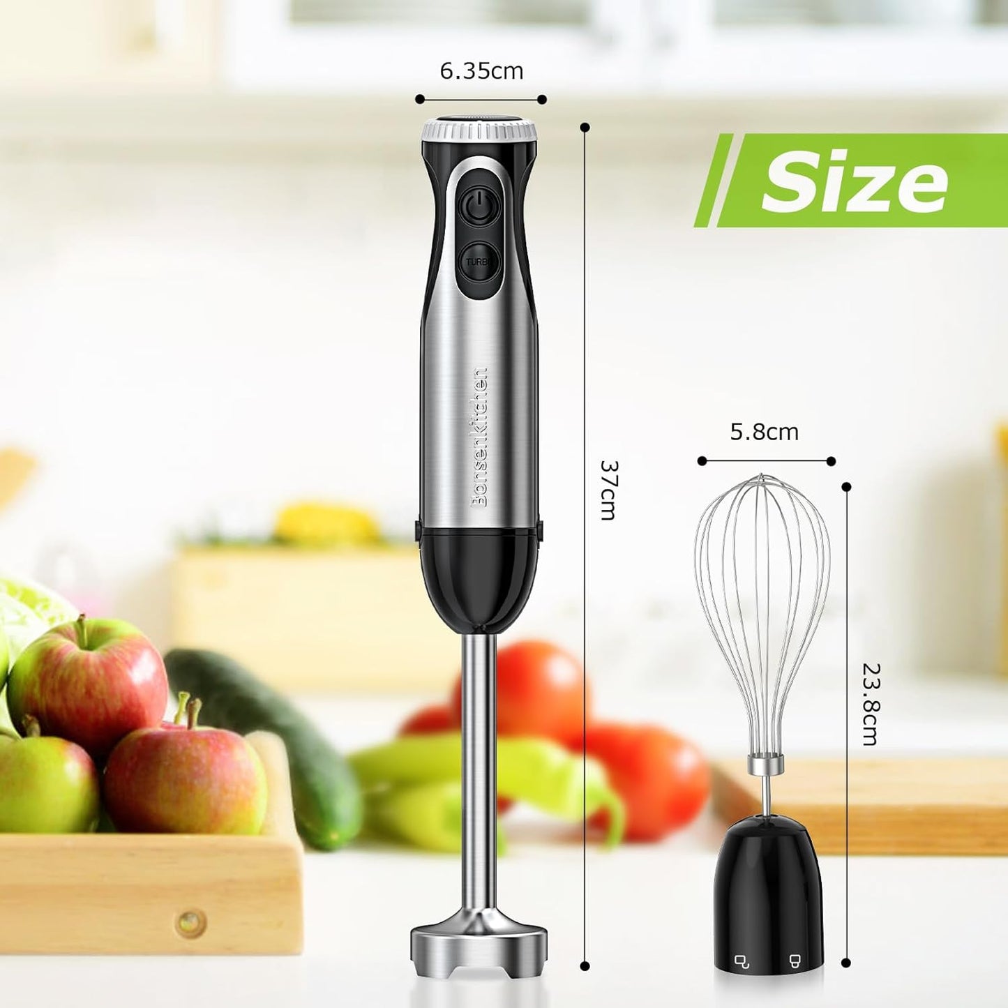 Bonsenkitchen 1000W 2-in-1 Hand Blender with Whisk Stainless Steel