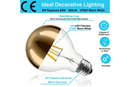 KOOYWAN G95 LED Globe Bulb 6W Dimmable 2700K E27
