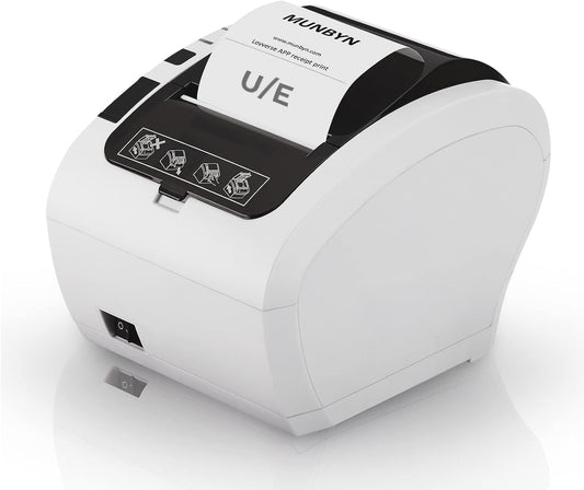 MUNBYN Thermal Receipt Printer 80mm POS Printer USB Ethernet Auto-Cutter Wall Mount ESC/POS ITPP047