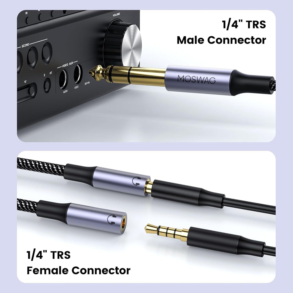 MOSWAG 1/4-inch TRS to Dual 1/8-inch Female Y Cable