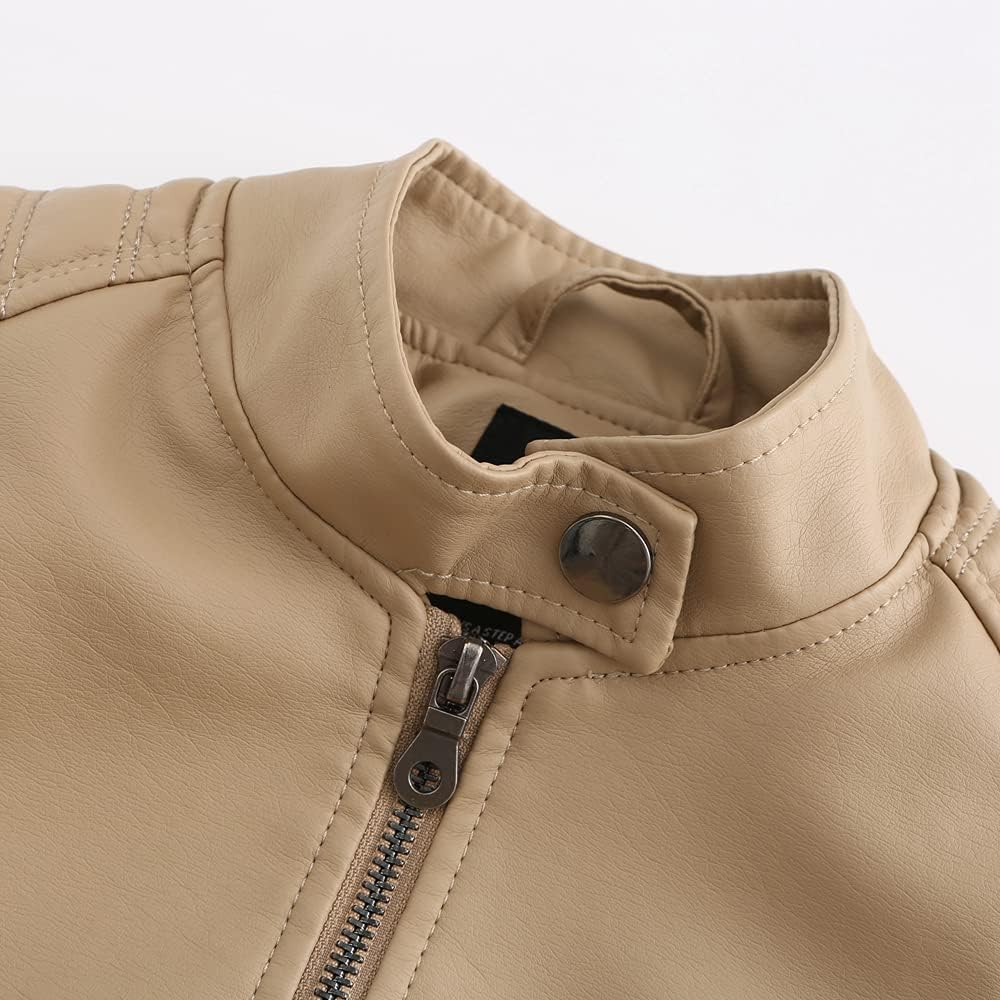 Women's Faux Leather Moto Jacket with Stand-Up Collar, Metal Details