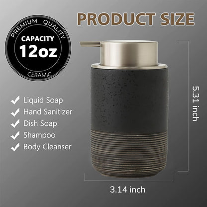 Ceramic Foam Hand Soap Dispenser 12oz Countertop Refillable Pump