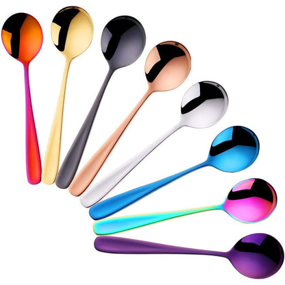 DOBUYOO 8-Piece Stainless Steel Soup Spoons 7-Inch Multicolor