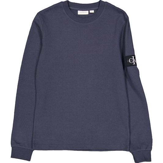 Calvin Klein Badge Waffle Long Sleeve Tee in Ban Ebony