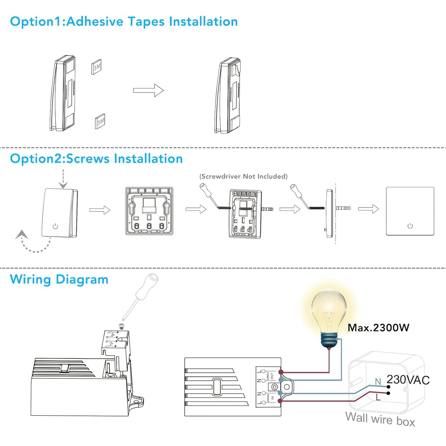 Battery-Free Kinetic Wireless Light Switch Set with 150m Range