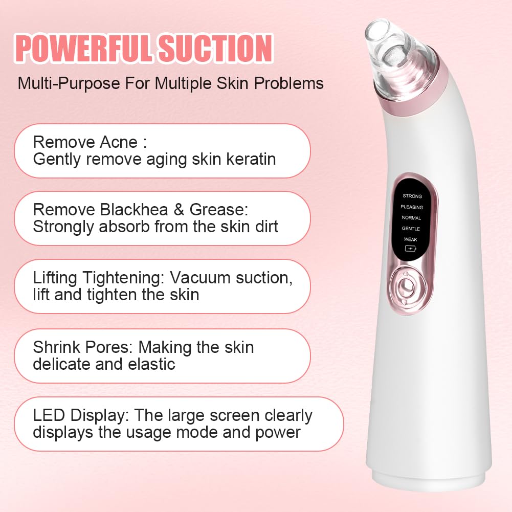 AOGOE Blackhead Remover Pore Vacuum 5 Modes 3 Suction Tips USB Rechargeable White