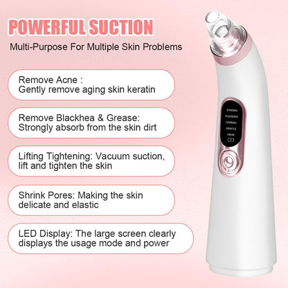 AOGOE Blackhead Remover Pore Vacuum 5 Modes 3 Suction Tips USB Rechargeable White