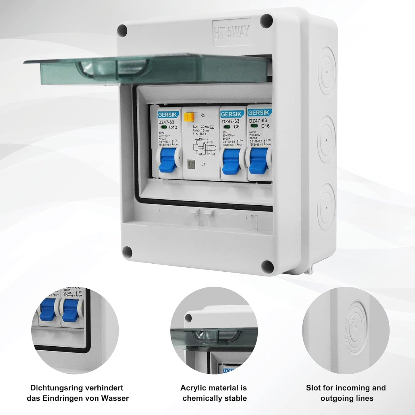 AXOTEN IP65 Surface Mount Fuse Box, 5 Modules, 40A