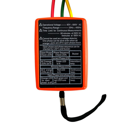 Soonkoda 3-Phase Sequence Tester with LED, Buzzer, 600V