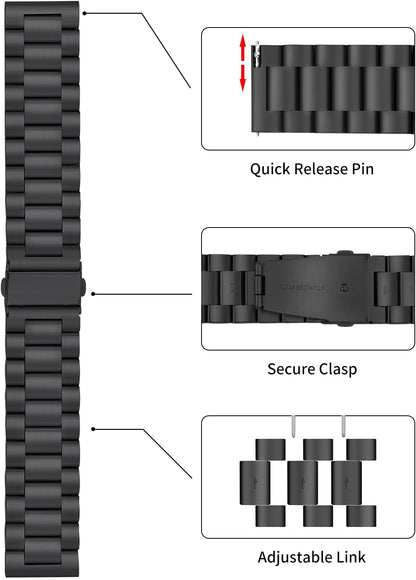 TStrap MB19-BK Stainless Steel Watch Band Black