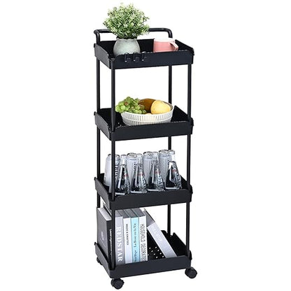 VEVOR 4-Tier Rolling Utility Cart with Lockable Wheels – Black
