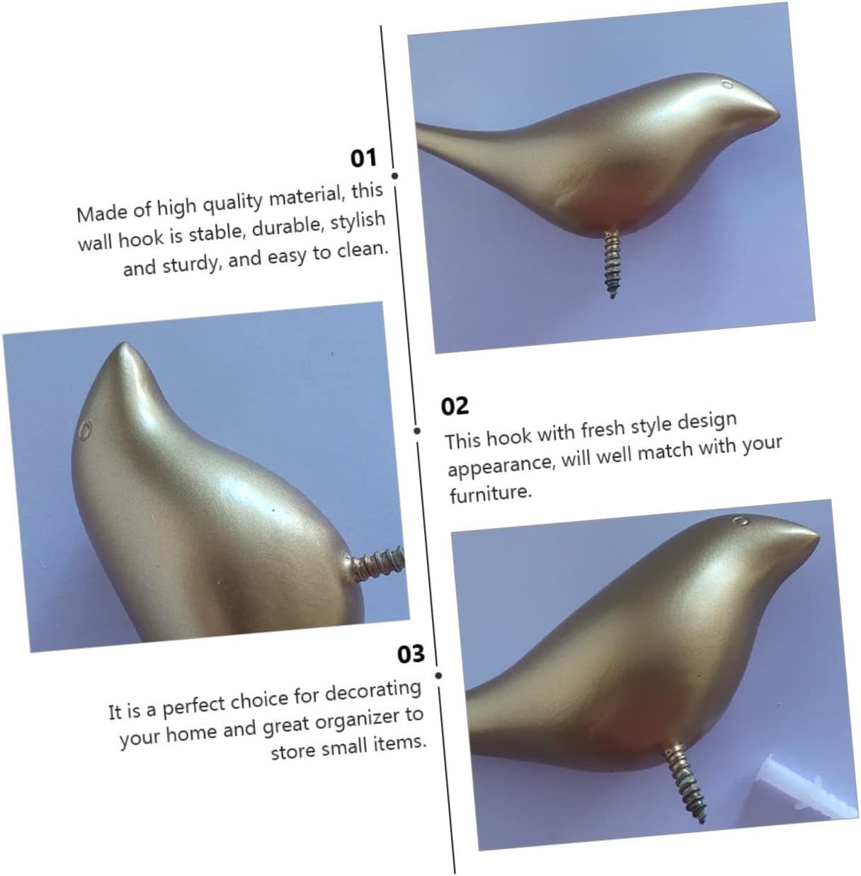 Golden Wall-Mounted Bird Hook for Coats, Hats, Towels