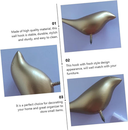 Golden Wall-Mounted Bird Hook for Coats, Hats, Towels