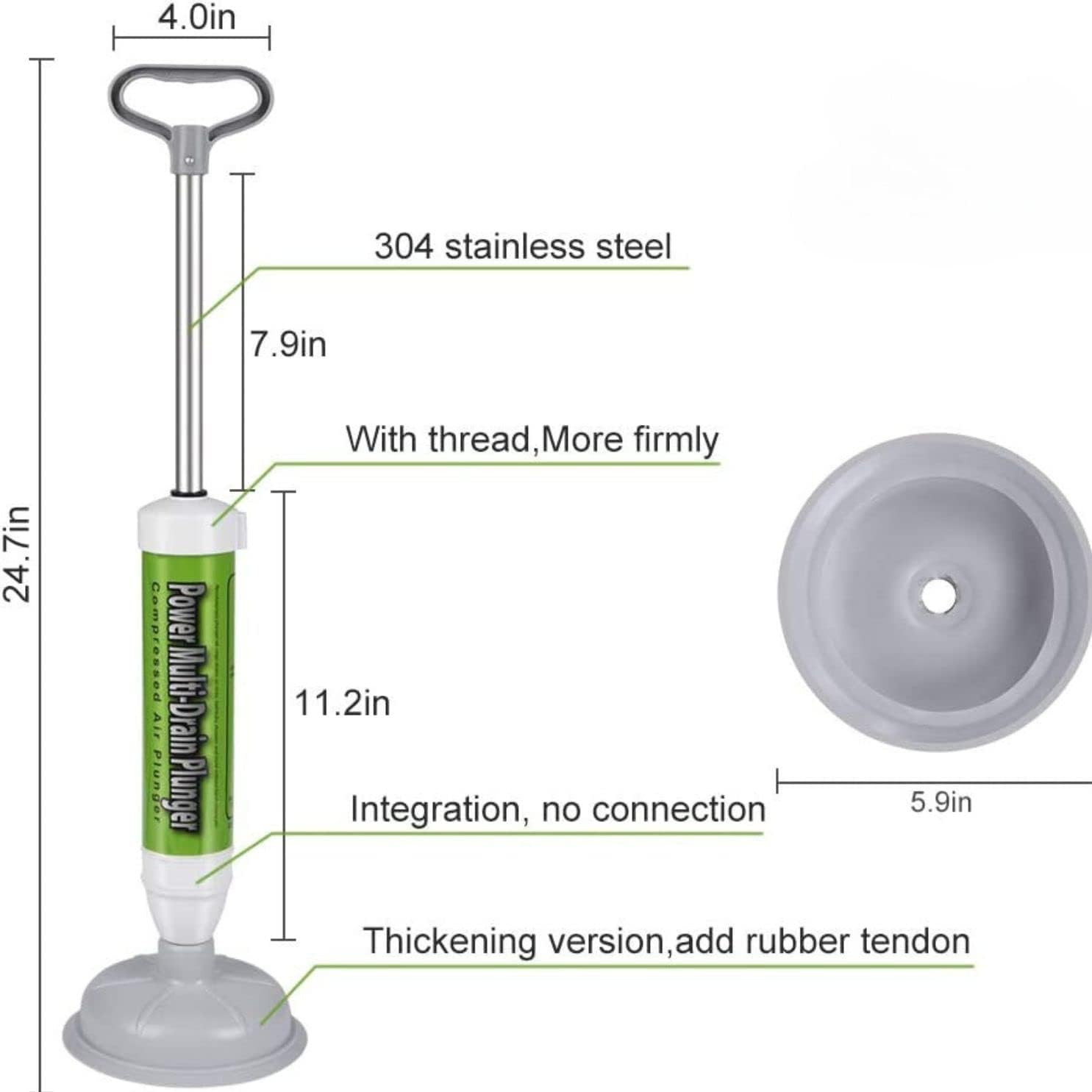 Oui Mama High-Pressure Toilet Plunger with Heavy-Duty Drain Blaster