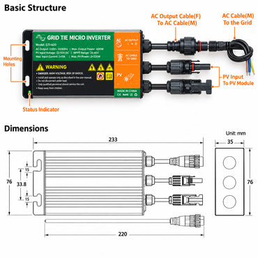 Y&H Grid Tie Micro Inverter MPPT AC90-140V Output
