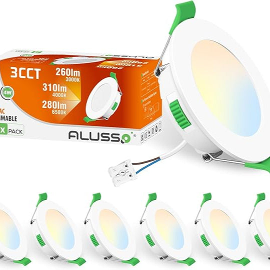 ALUSSO 6-Pack Flat 4W Dimmable IP44 Waterproof LED Ceiling Spotlights, Tri-Color