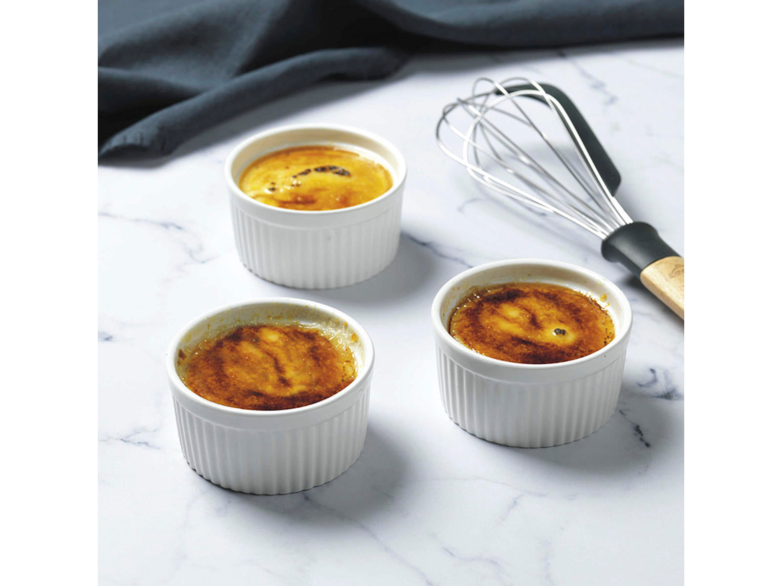 Versatile Round Porcelain Ramekin Set, White, 3.5-inch, 4.4 oz, 3-Pack