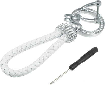 White PU Leather Car Keychain with Sparkling Strass