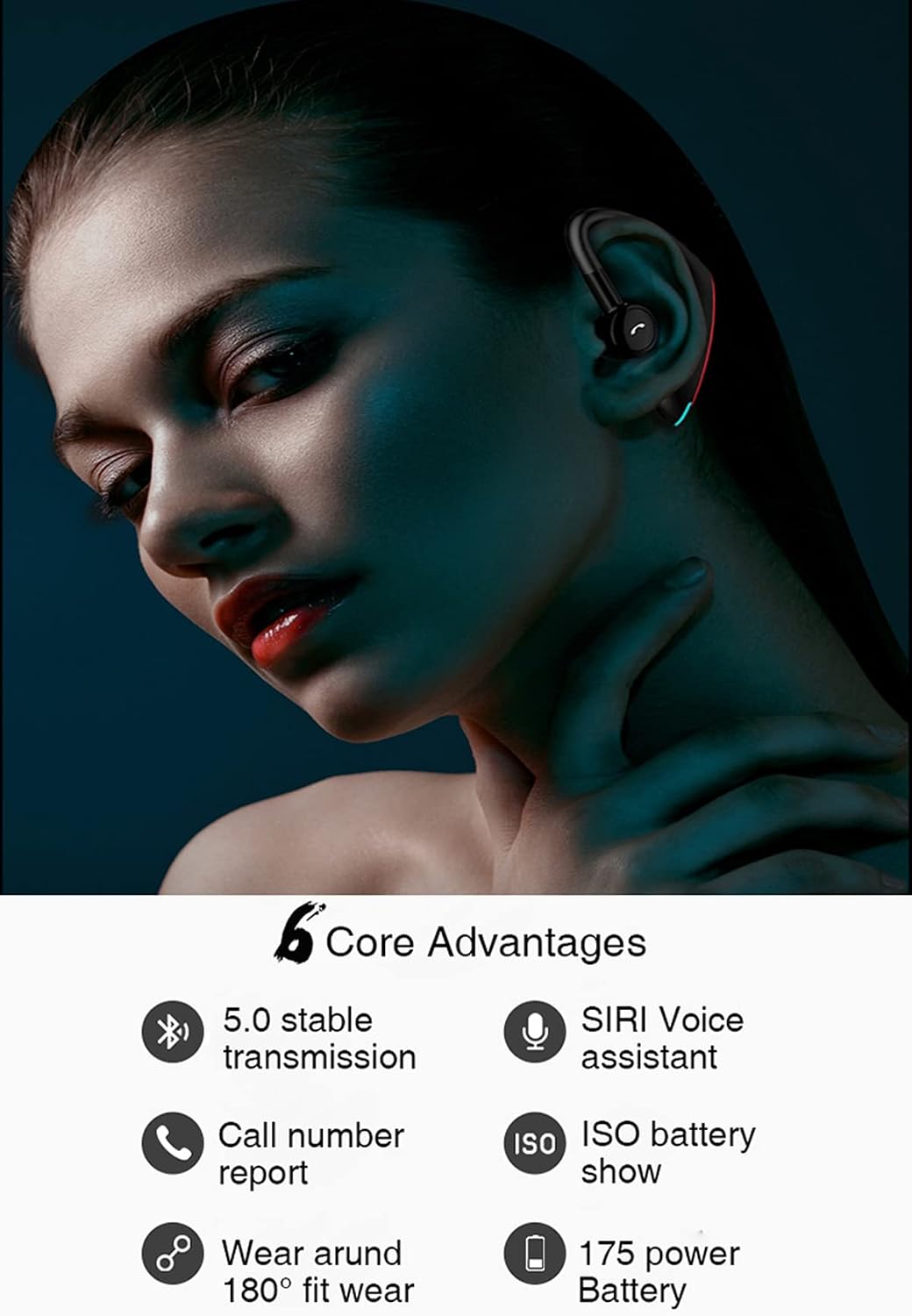 lecoo F900 Bluetooth Headset Wireless Mono Earphone with Mic Noise Cancelling 25H Worktime Red