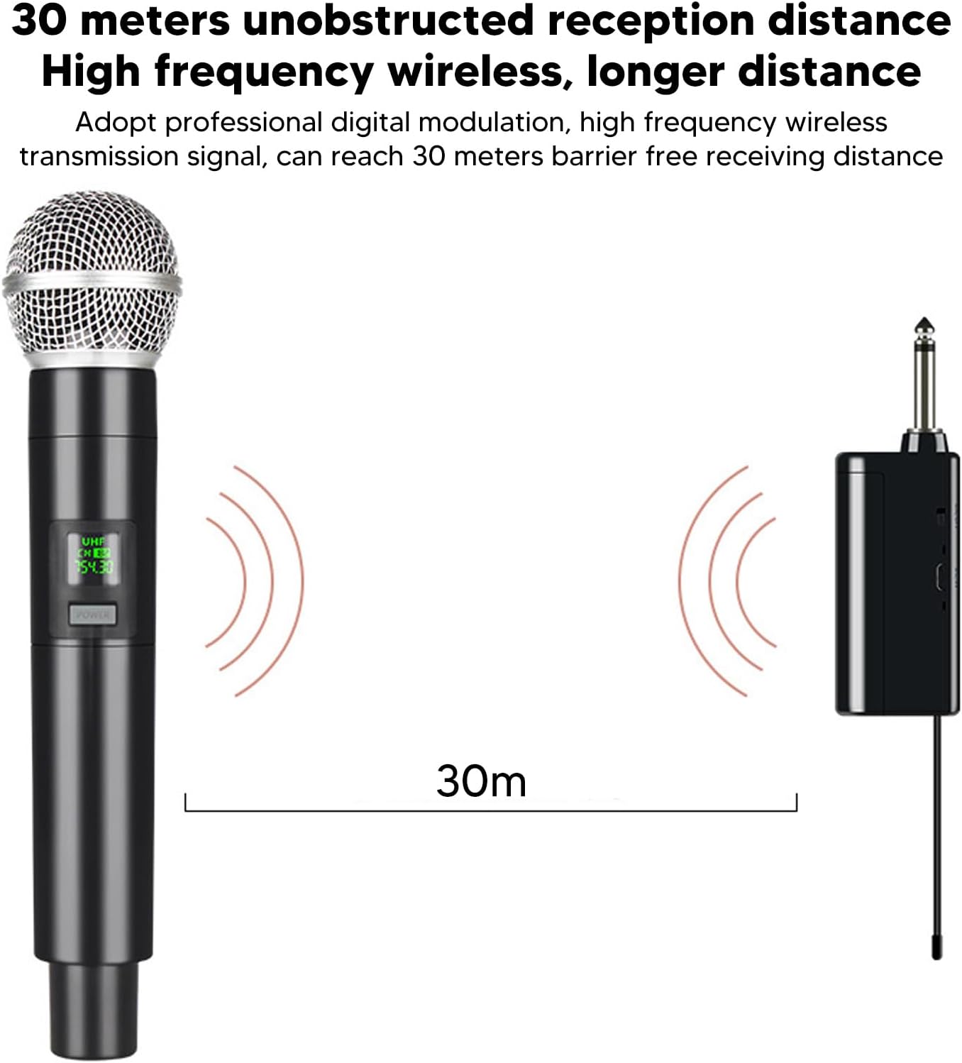 Professional UHF Wireless Handheld Microphone System with Rechargeable Receiver