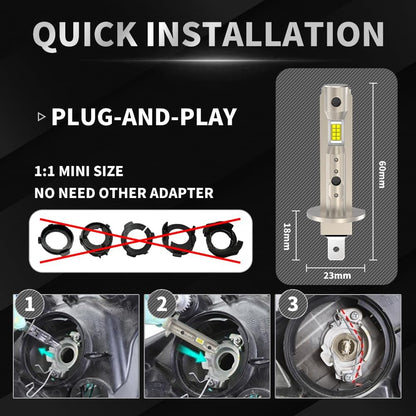 KaiDengZhe H1 LED Headlight Bulbs 90W 18000LM 6500K Cool White Mini Design Halogen Replacement Pack of 2