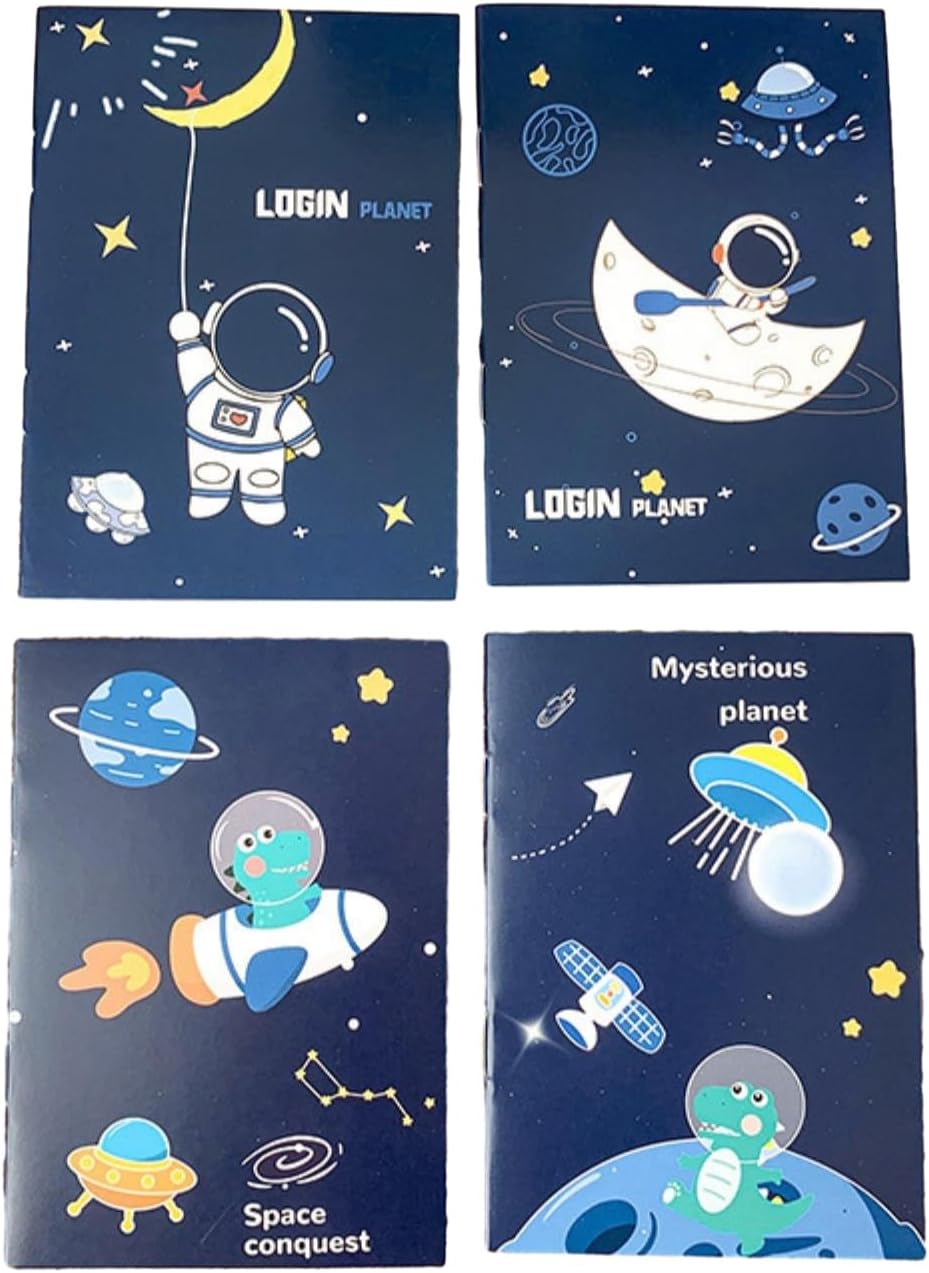 Mini Cartoon Elementary Notebook Set of 10 Cute Space-Themed Journals