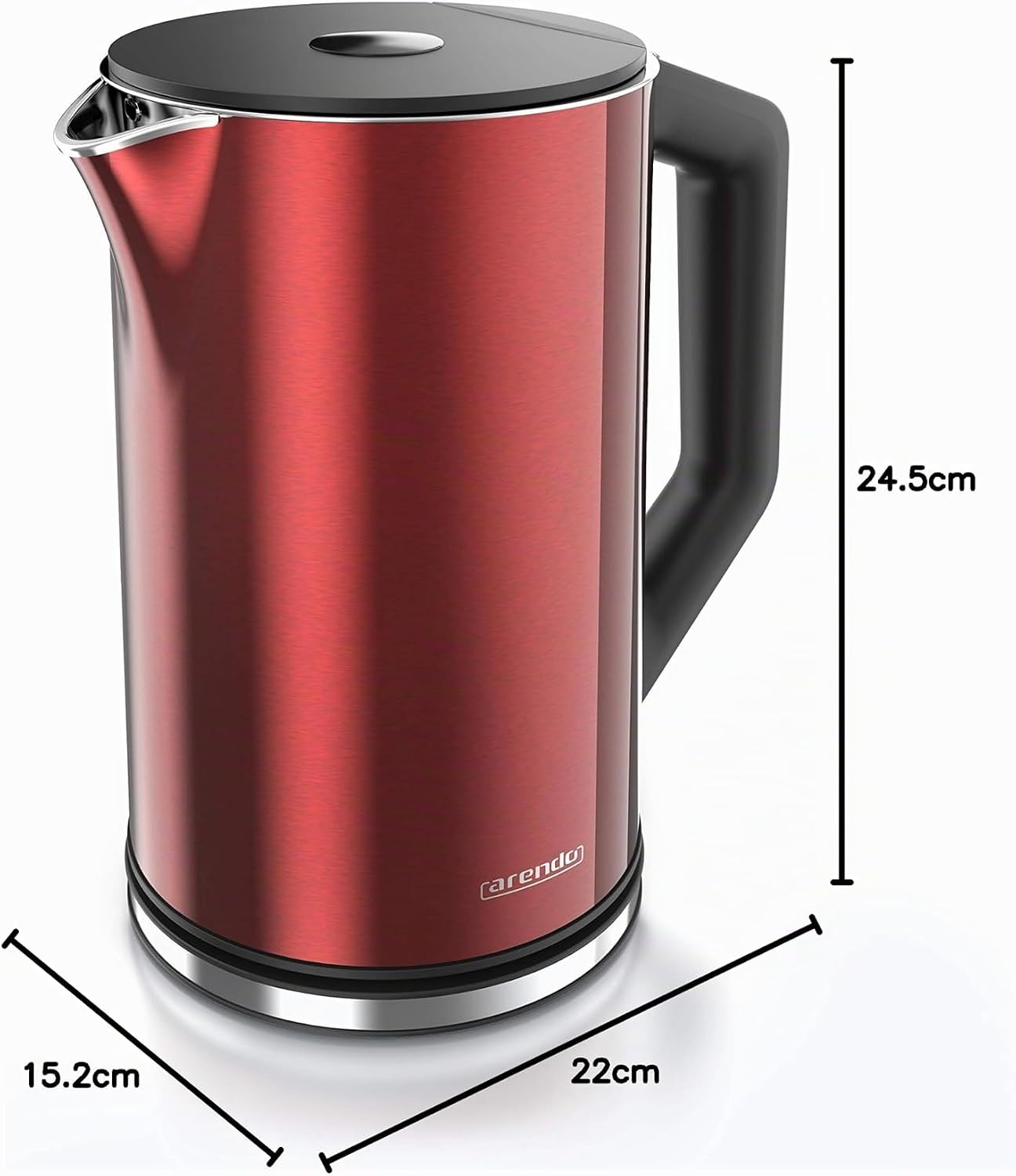 Arendo Stainless Steel Electric Kettle, 1.5L, Crimson Red, Temperature Control