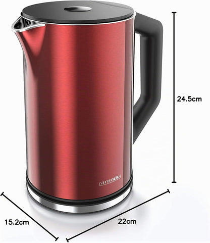 Arendo Stainless Steel Electric Kettle, 1.5L, Crimson Red, Temperature Control
