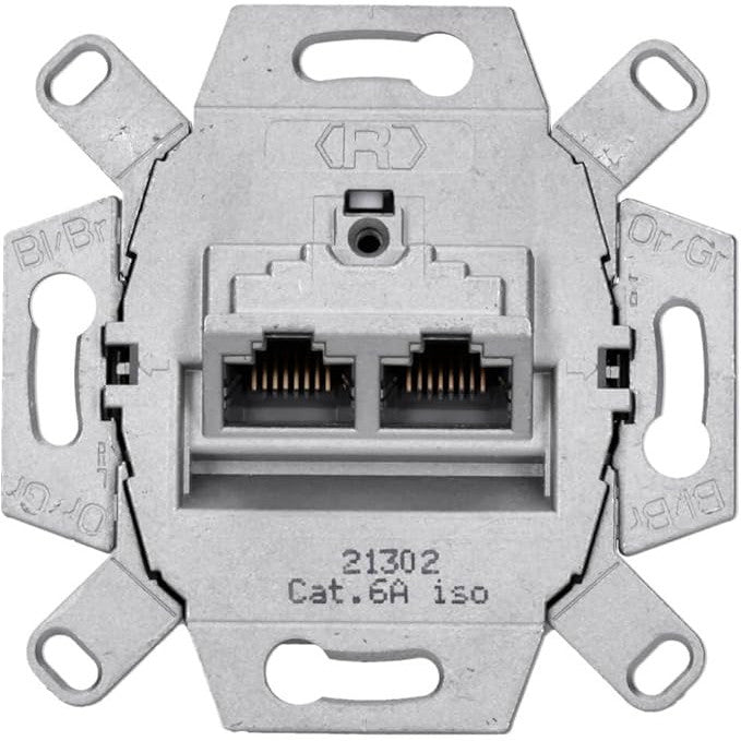 Rutenbeck Cat.6A ISO 8/8 Up 0 Flush-Mount 2-Port Wall Plate