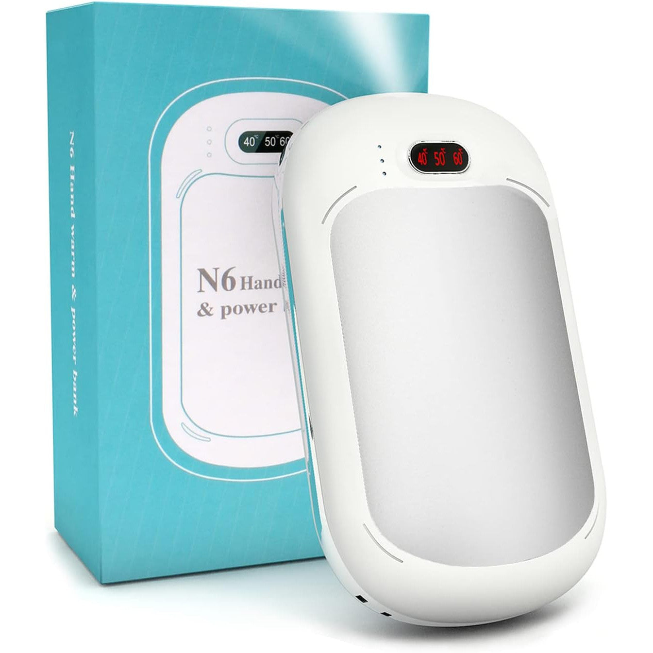 7800mAh Rechargeable Hand Warmer with Flashlight, 3‑Level USB Power Bank, Portable Electric Heater for Cold Weather