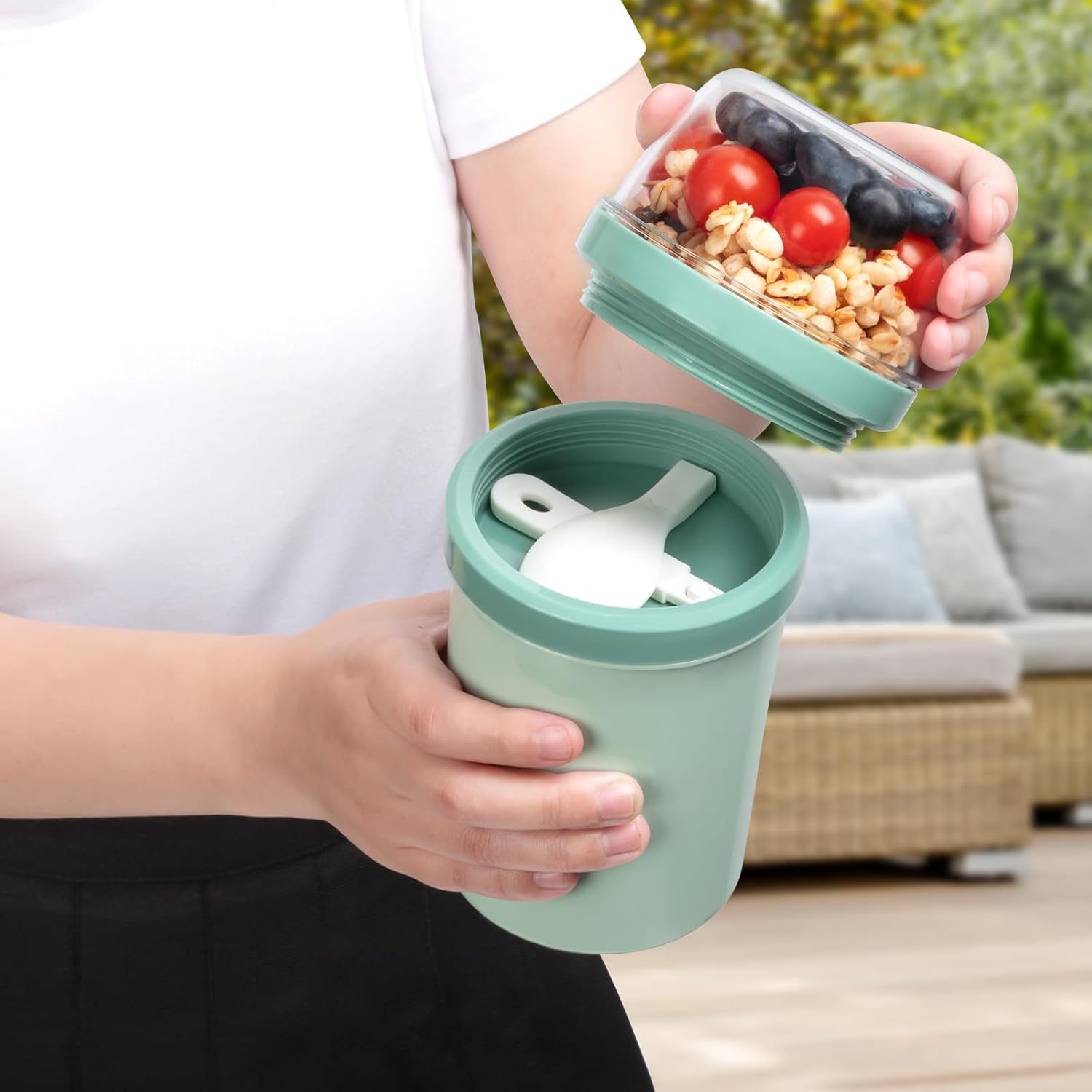 Mitsemmo Dual-Compartment Leakproof Portable BPA-Free Travel Snack Container