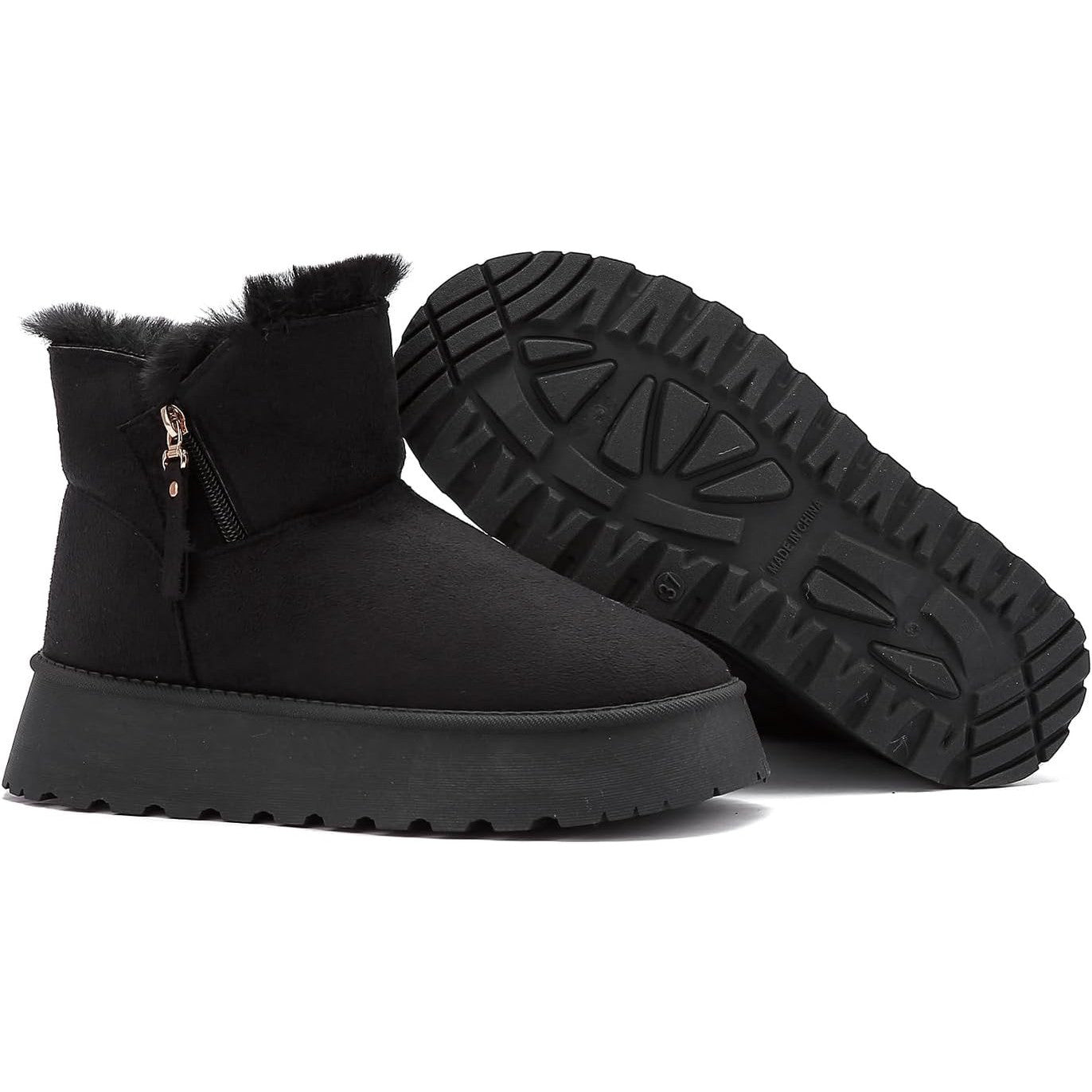 Women's Suede Mini Platform Boots – Cozy Fur‑Lined Snow Slippers