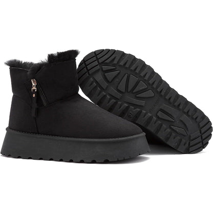 Women's Suede Mini Platform Boots – Cozy Fur‑Lined Snow Slippers
