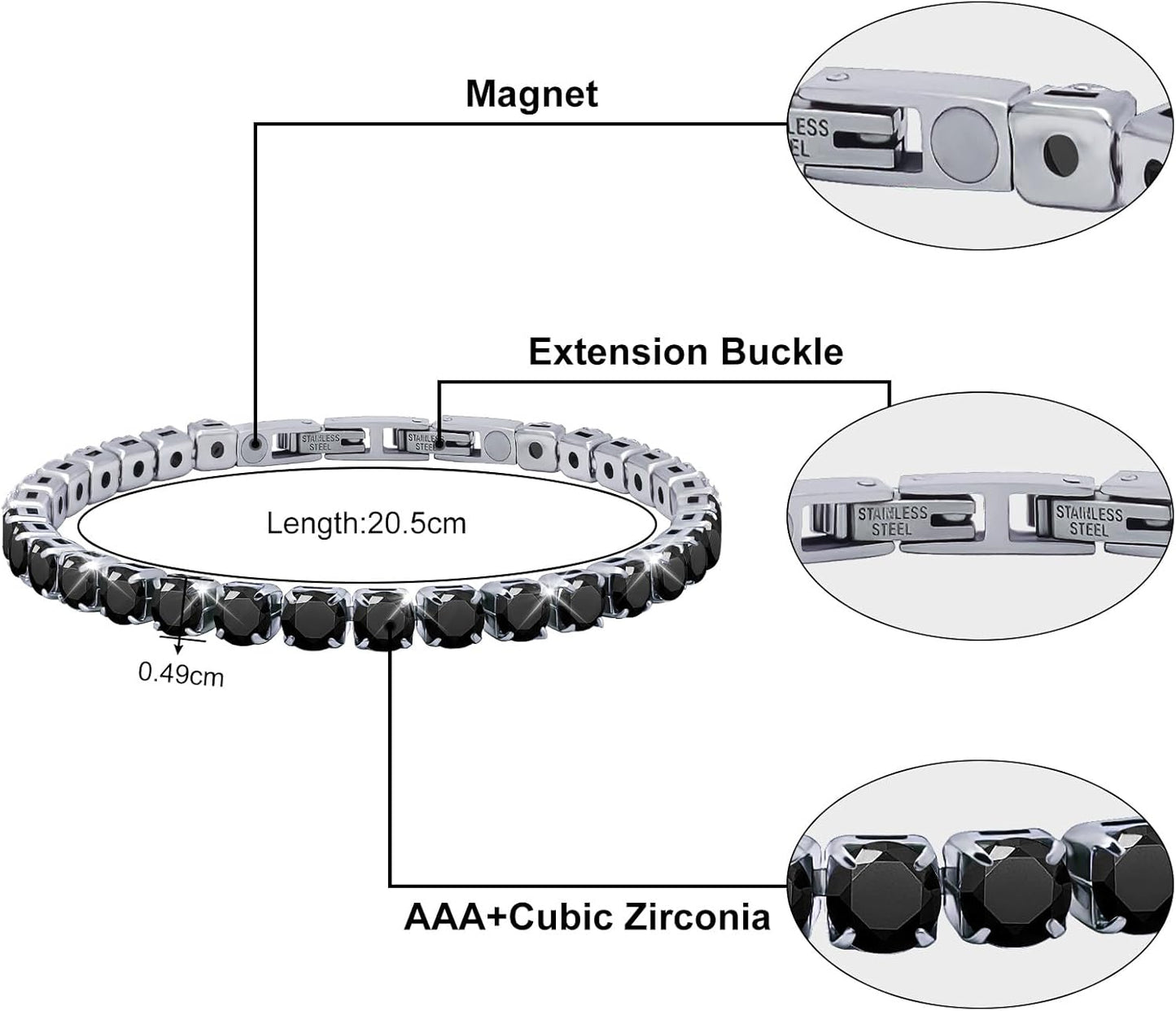 JEROOT Women's Magnetic Tennis Bracelet with 5mm Cubic Zirconia
