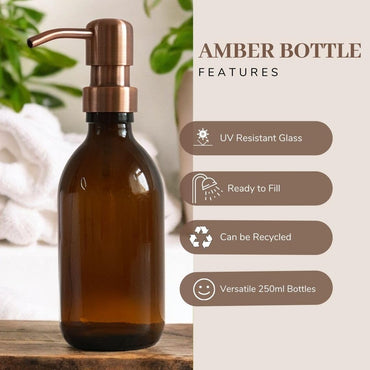 Avalon 250ml Amber Glass Soap Dispenser with Metallic Pump