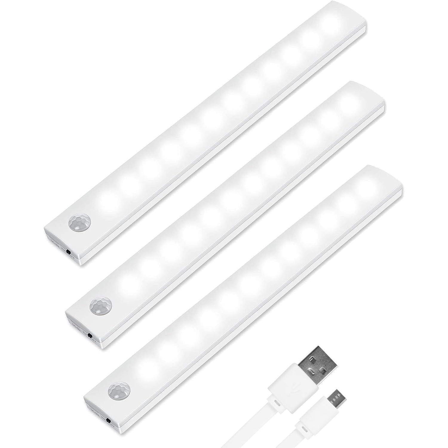 Vicloon 3-Pack 12-LED Motion Sensor Wireless USB Rechargeable Cabinet Lights