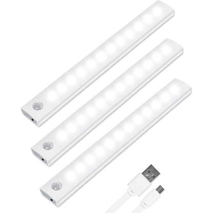 Vicloon 3-Pack 12-LED Motion Sensor Wireless USB Rechargeable Cabinet Lights