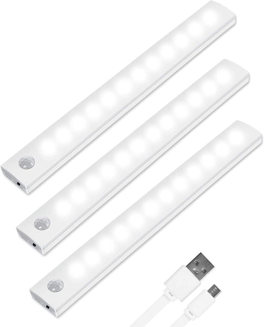 Vicloon 3-Pack 12-LED Motion Sensor Wireless USB Rechargeable Cabinet Lights
