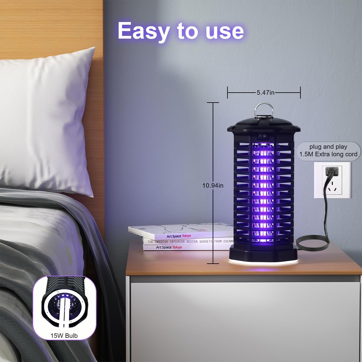 MPETAPT Electric Bug Zapper with LED Light 15W Metal Mesh Mosquito Fly Killer for Indoor Home Garden Patio Backyard